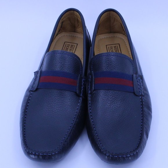 Mercanti Fiorentini Men's Navy/Red Stripe Ribber Driver Moccasins Loafer… - Picture 2 of 8